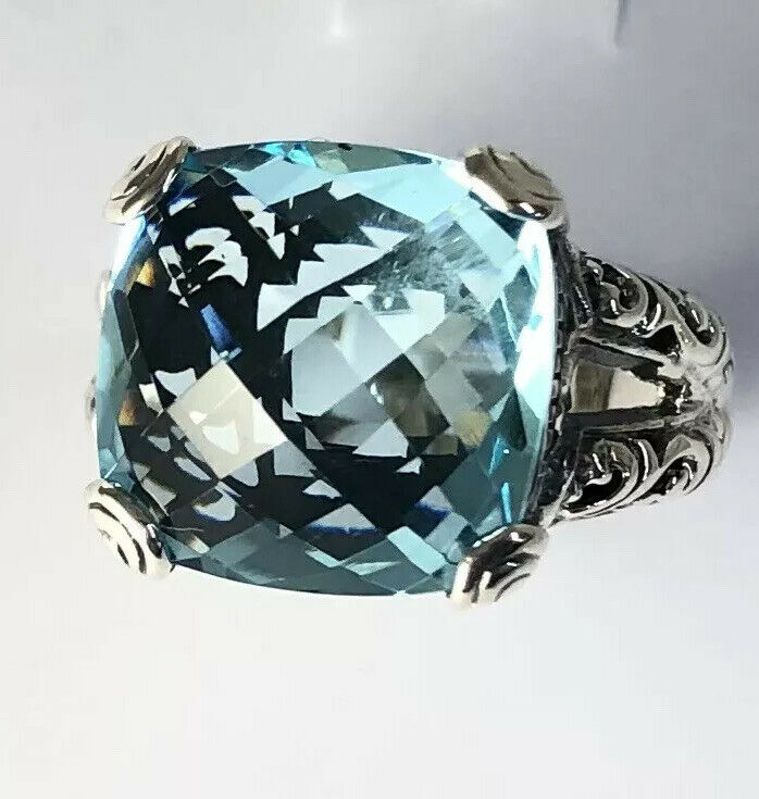 Blue Topaz Ring Solid 925 Sterling Silver Spinner Ring  Statement  Jewelry Q72 