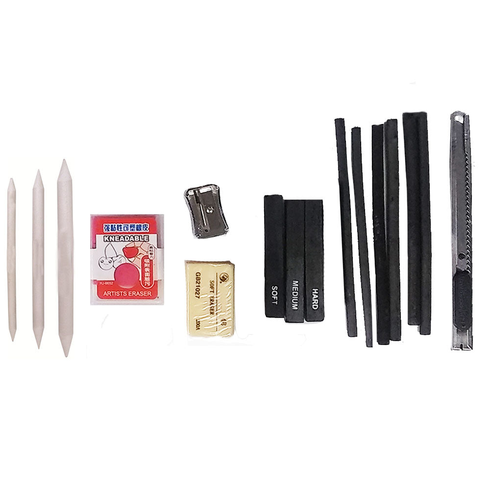 41Pcs Professional Sketch And Drawing Pencils Set Kit In Fabric Pouch, Charcoal Pencil Blenders Erasers Paper Cutter