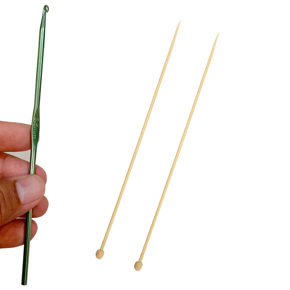 10Pcs Kit Of Knitting & Crochet Including 6Pcs Wool/Yarn, 3Pcs Tools And A Pattern Book