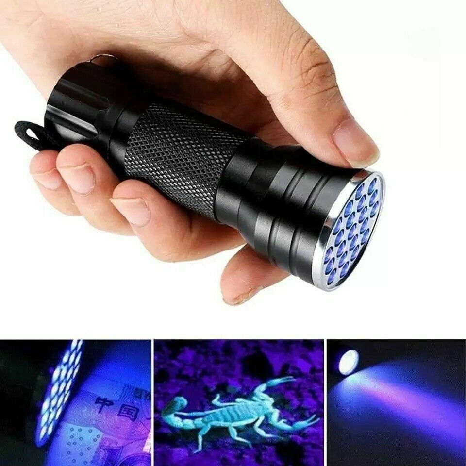 UV Ultra Violet 21 LED Flashlight Mini Blacklight Aluminum Torch Light Lamp Kit 