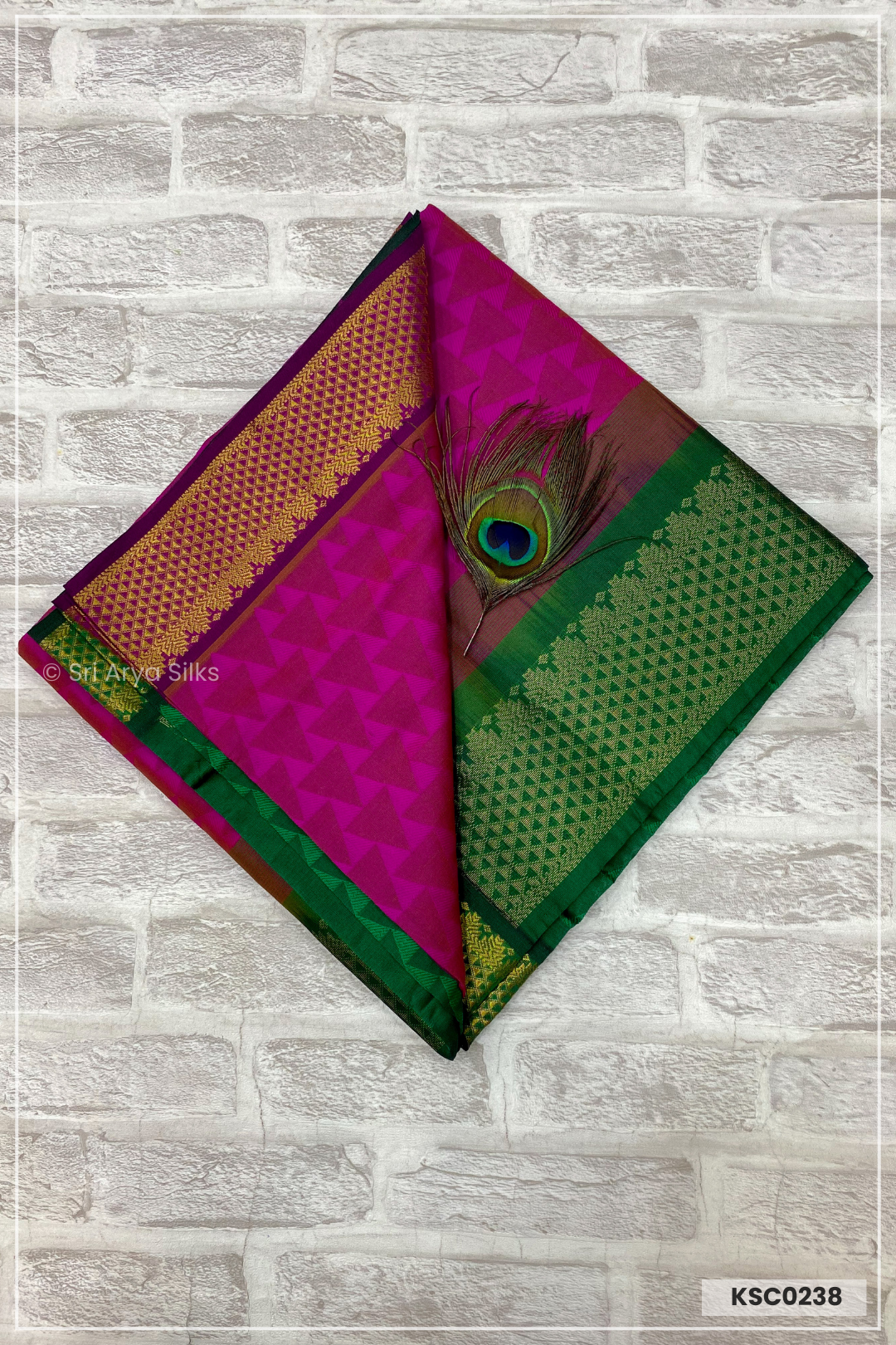 Dark Pink & Green Embosed Saree With Green Blouse & Embosed ...