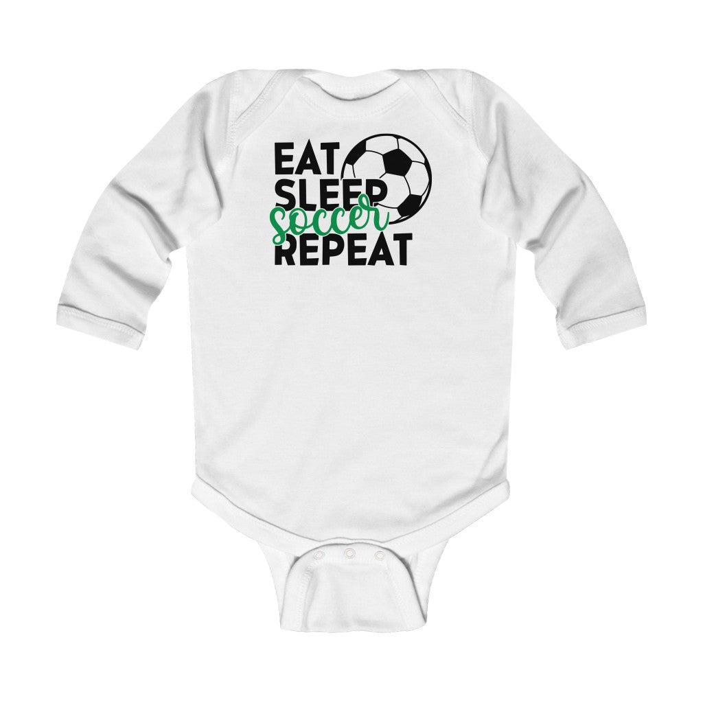 Eat Sleep Soccer Repeat Infant Long Sleeve Bodysuit