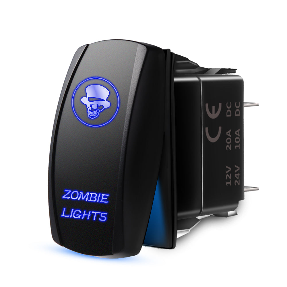 FABOOD F Waterproof 5 Pin Zombie Lights Rocker Switch Laser SPST ON/Off Two LED Backlit Blue Light 20A 12V for Auto Automotive Motorcycle Truck Boat Marine Off-Road ATV 