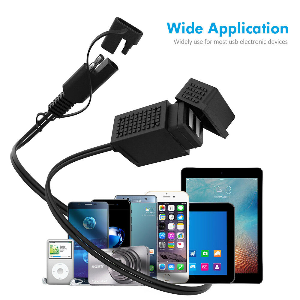 3.1A Motorcycle Cable Dual USB Adapter Waterproof Charger Socket