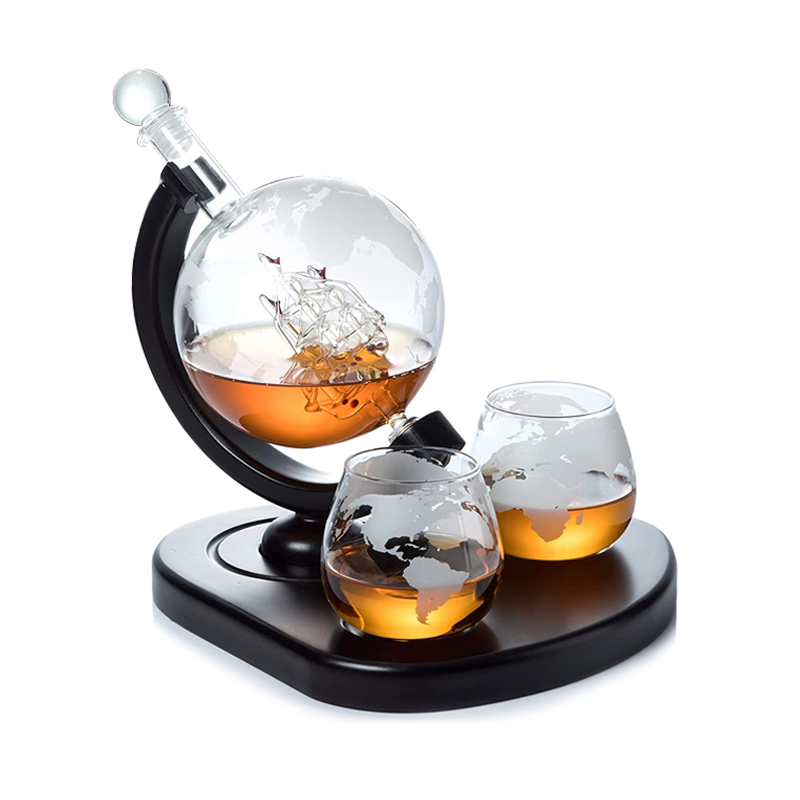 SODIAL Globe Whisky Decantador Set 850 ml LIK?R Decantador Set de regalo Craft vino soporte decantador Set Bar Casa Party decoración 