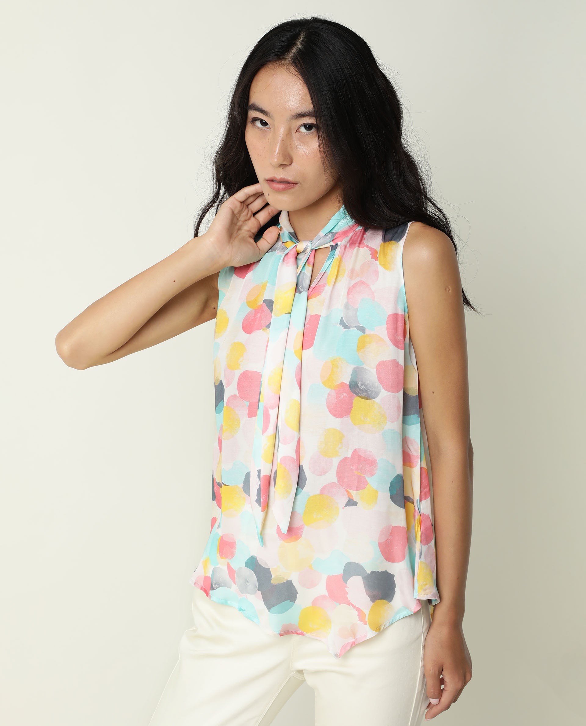 ISRO- ABSTRACT PRINTED SLEEVELESS WOMEN'S TOP - PINK