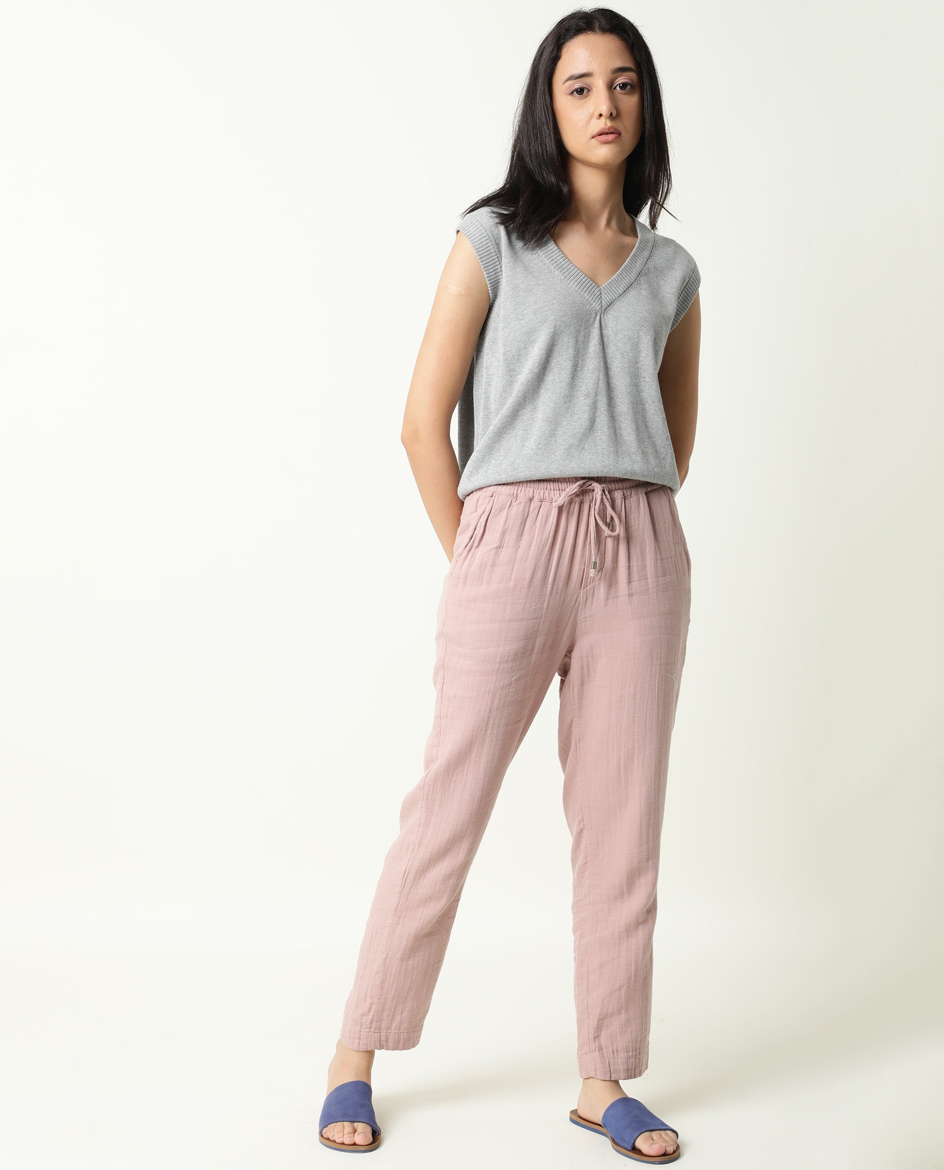 ELO-PLAIN COTTON URBAN FIT WOMENS TROUSERS-PINK