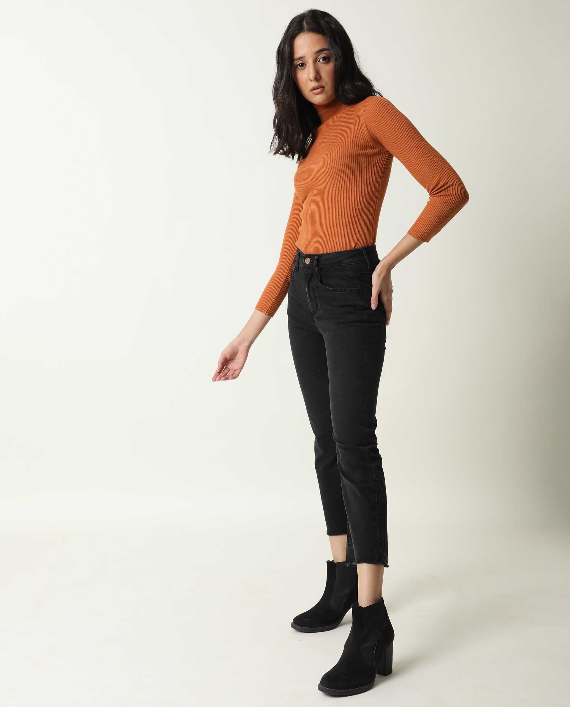 HUGO-WOMENS DENIM PANT-BLACK
