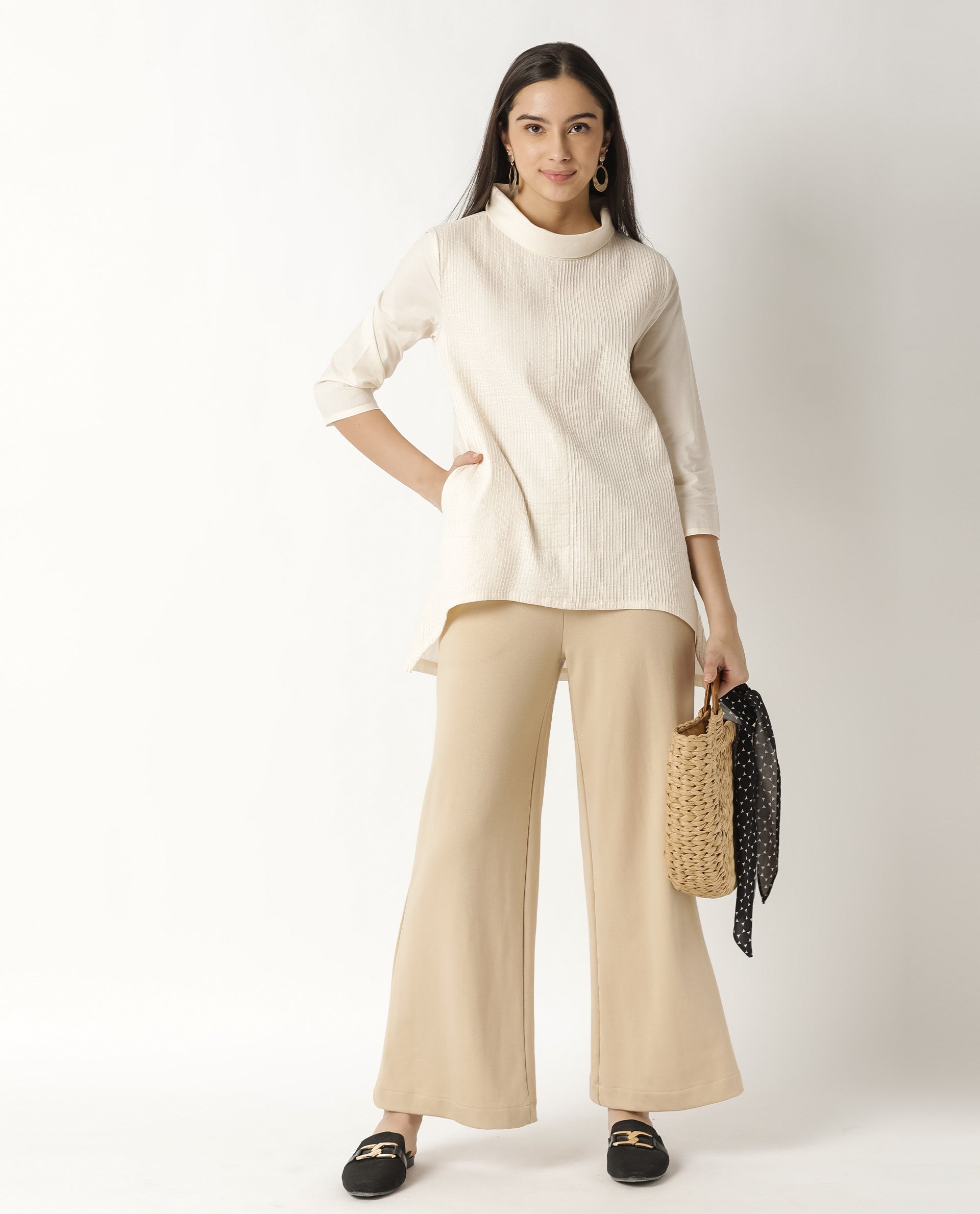 PRINTOL- THREE FOURTH SLEEVE WOMEN'S TOP - BEIGE