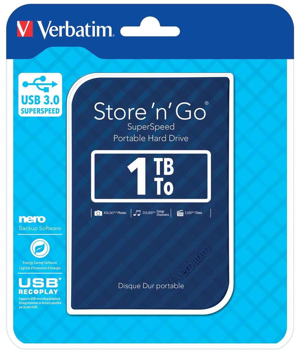 hart tijdschrift Perseus Verbatim harde schijf 3.0 Store 'n' Go, 1 TB, blauw – Merken Distributie