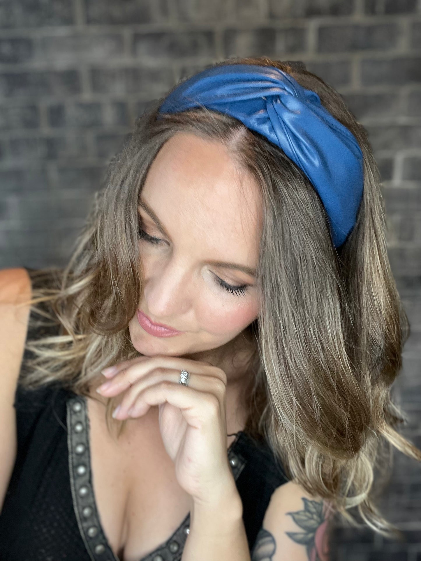 Navy Leather Headband