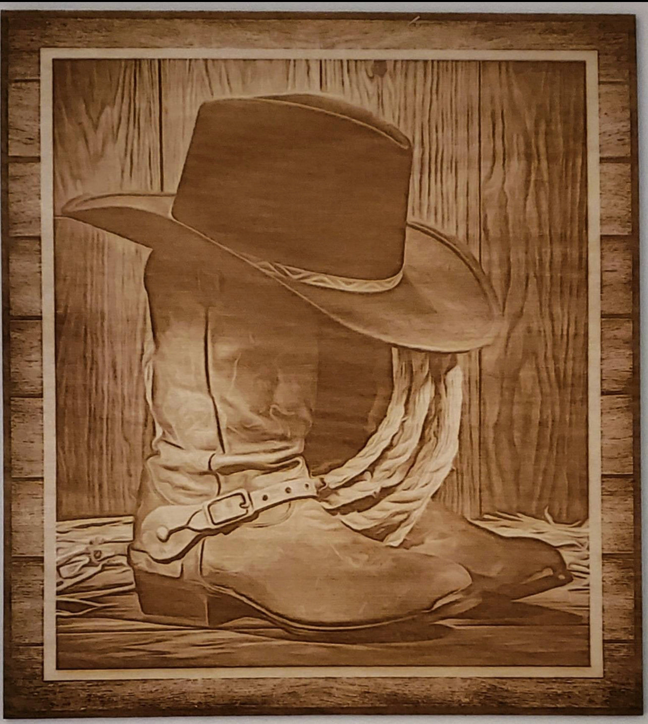 cowboy hat and boots and rope drawing