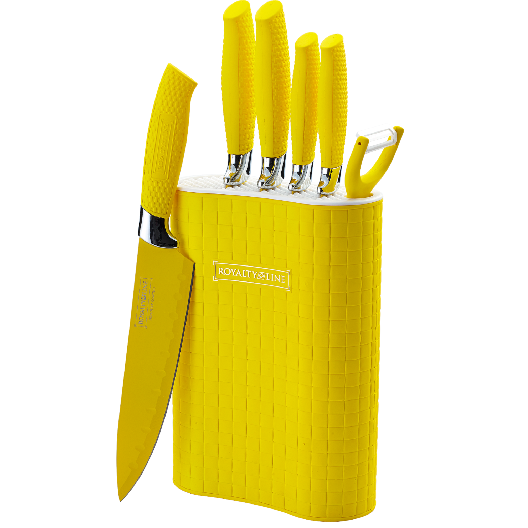 Royalty Line 6 Piece Non-Stick Coating Knife Set Stand Yellow