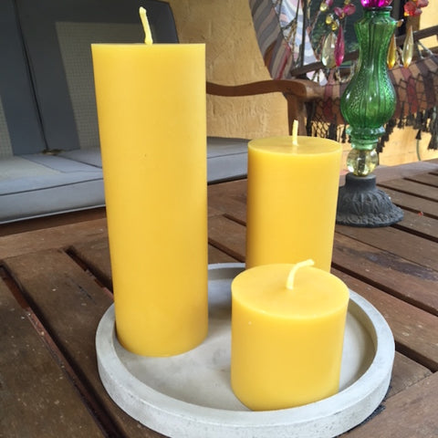 Set of solid beeswax pillar candles