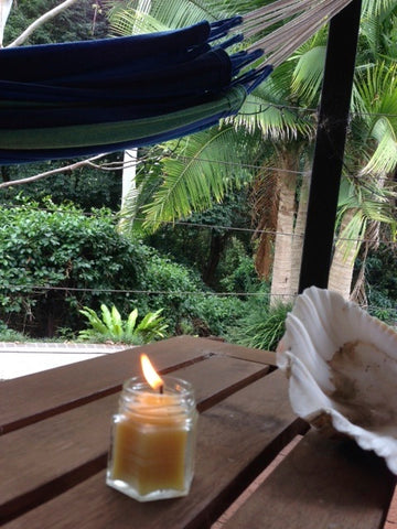 citronella beeswax candles in the outdoors
