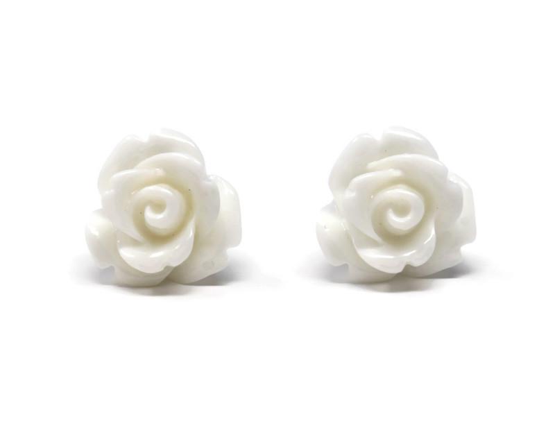 glossy white resin flower earrings