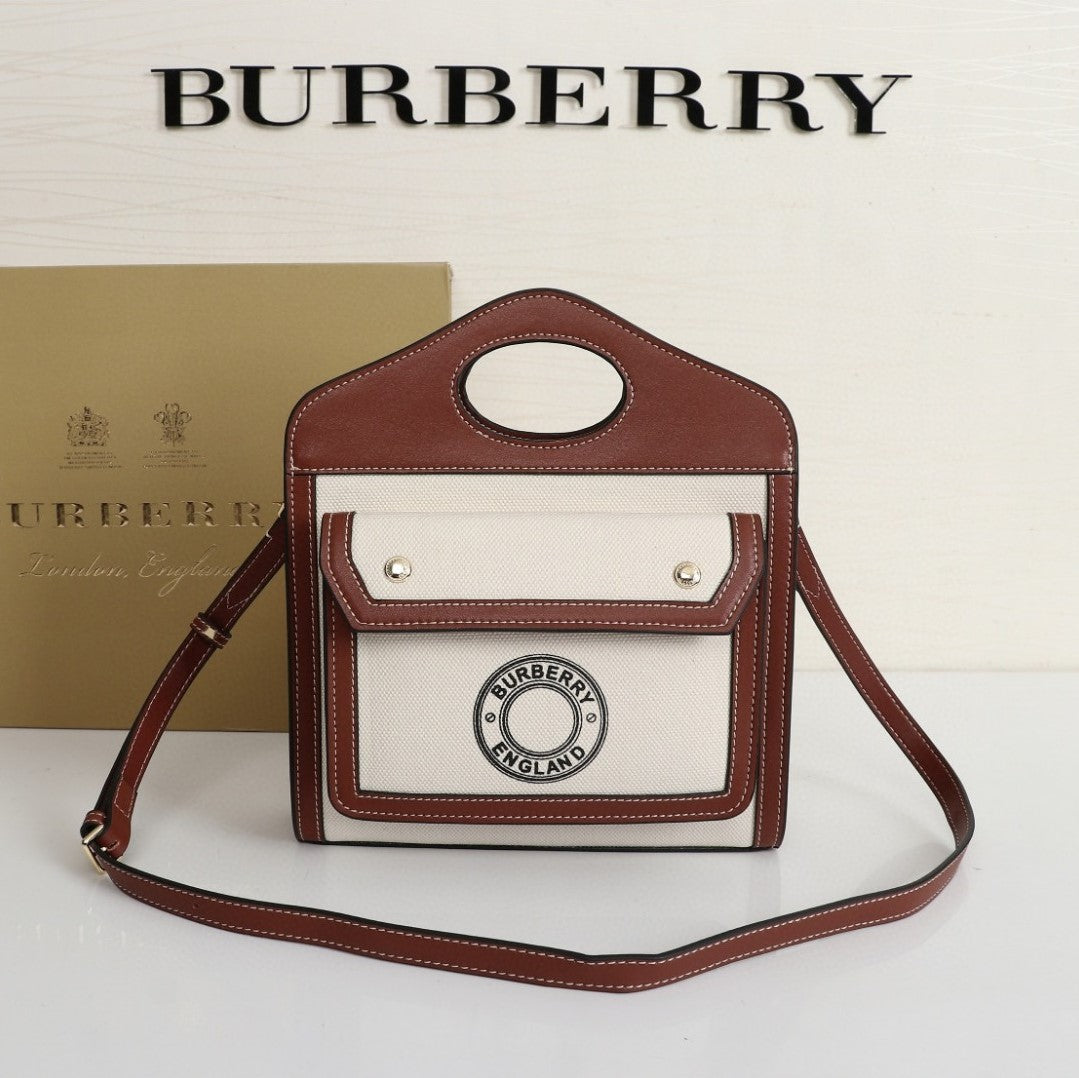 burberry mini logo graphic canvas and leather pocket bag