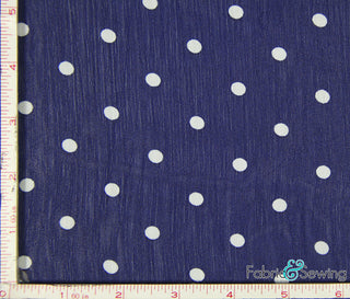 Buy navy-off-white Polka Dot Print Sheer Yoryu Chiffon Fabric Polyester 57-58"