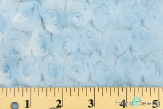 Light Blue Minky Swirl Rose Blossom Ball Rosebud Plush Fur Fabric Polyester 16 oz 58-60