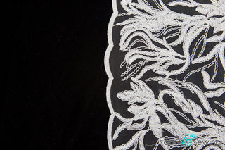 Ivory Cream Beige Long Leaves and Flowers Scallop Edge Embroidered Lace