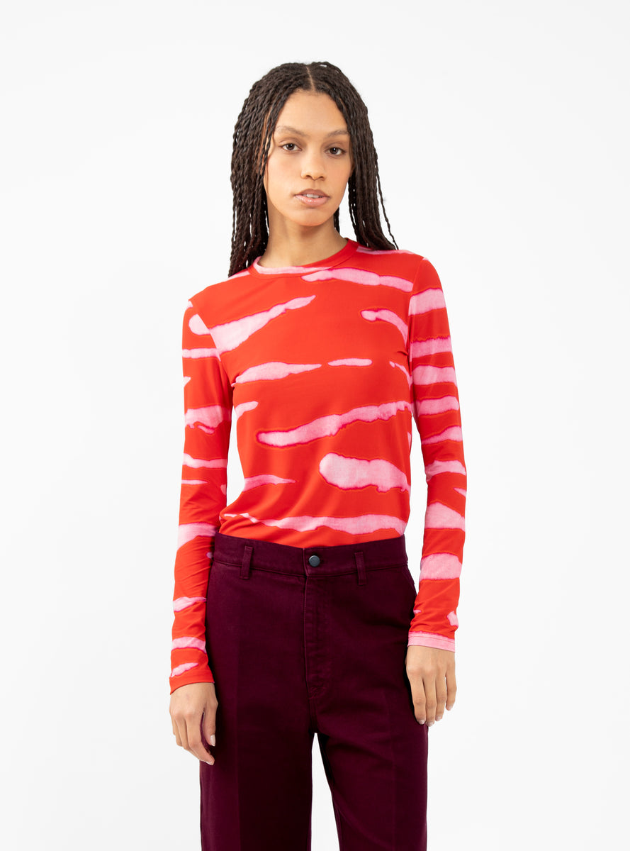 Tad Longsleeve Jersey Top Red Wild Stripe By Christian Wijnants