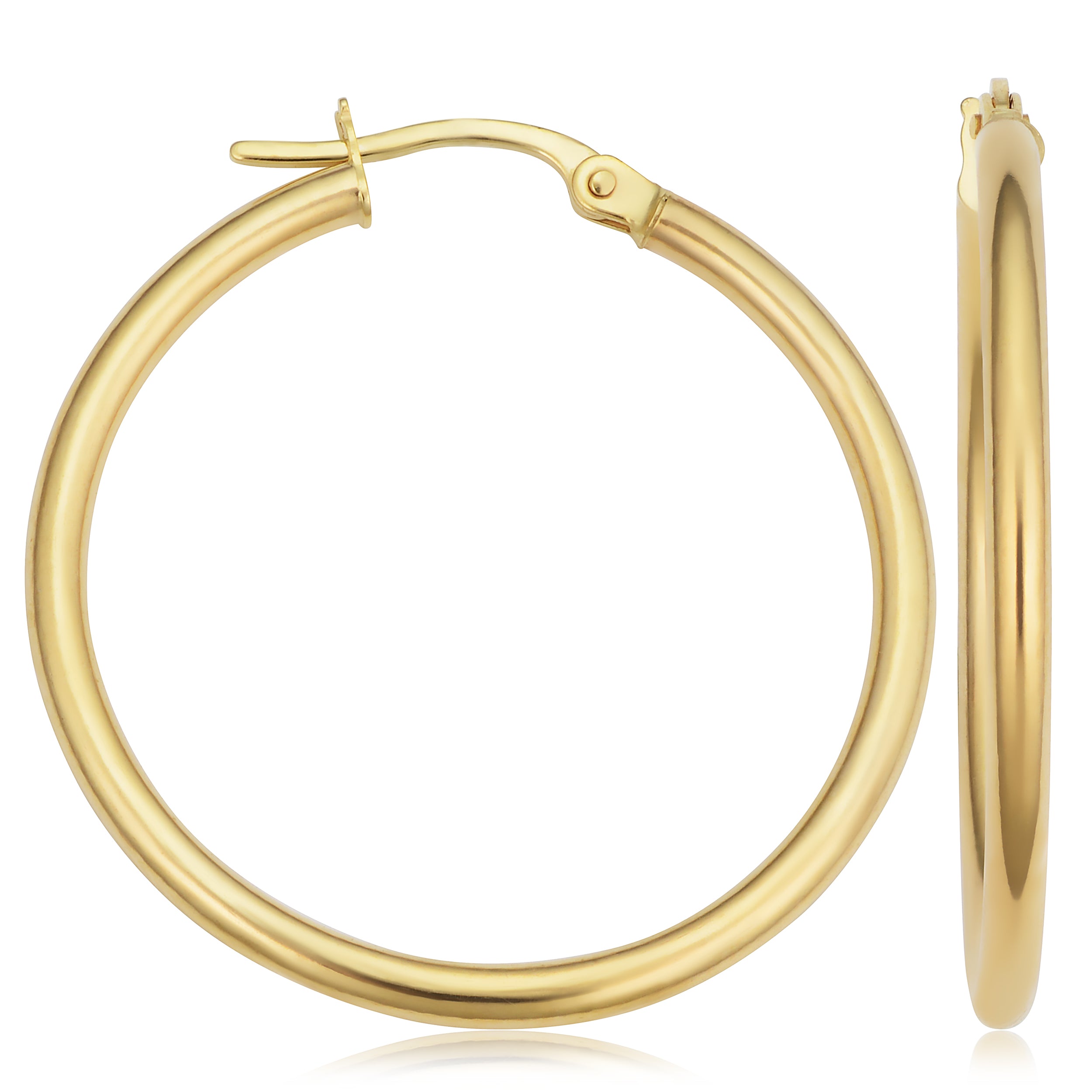 14K Gold Polished Tube Hoop Earrings Earrings 2 x 25 MM – LUXURY