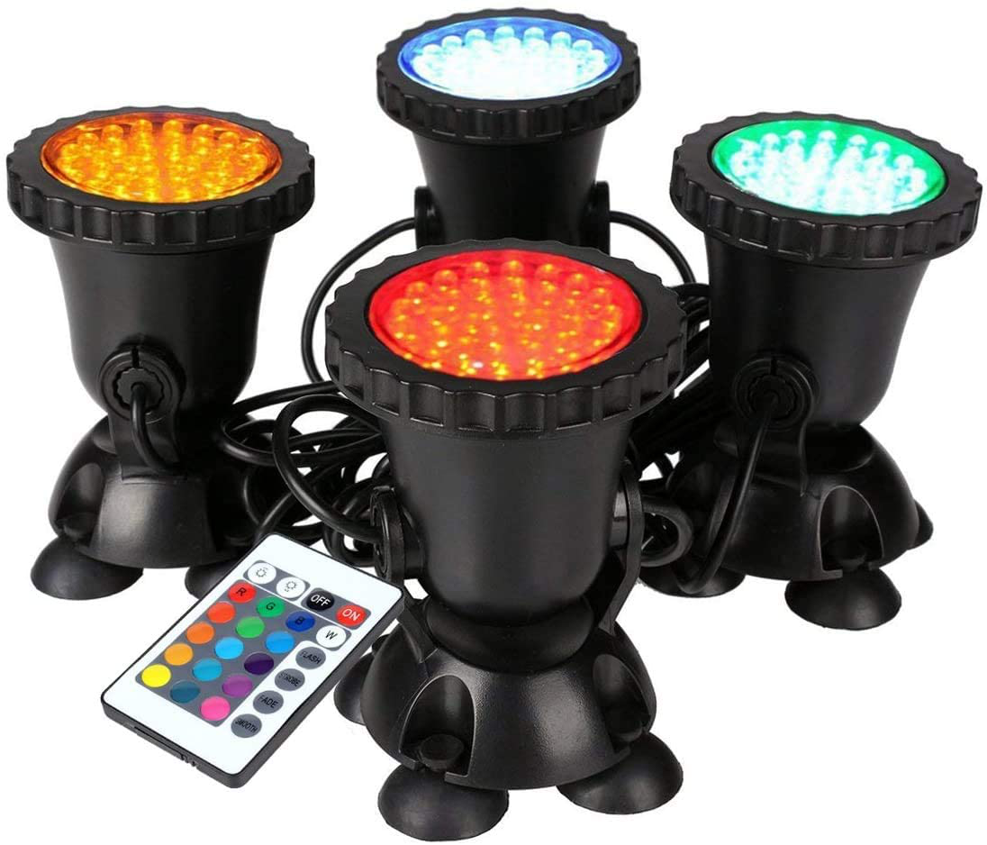 Set of 4 Remote Control 36 LEDs Submersible Lamp Underwater Aquarium Spot Light 