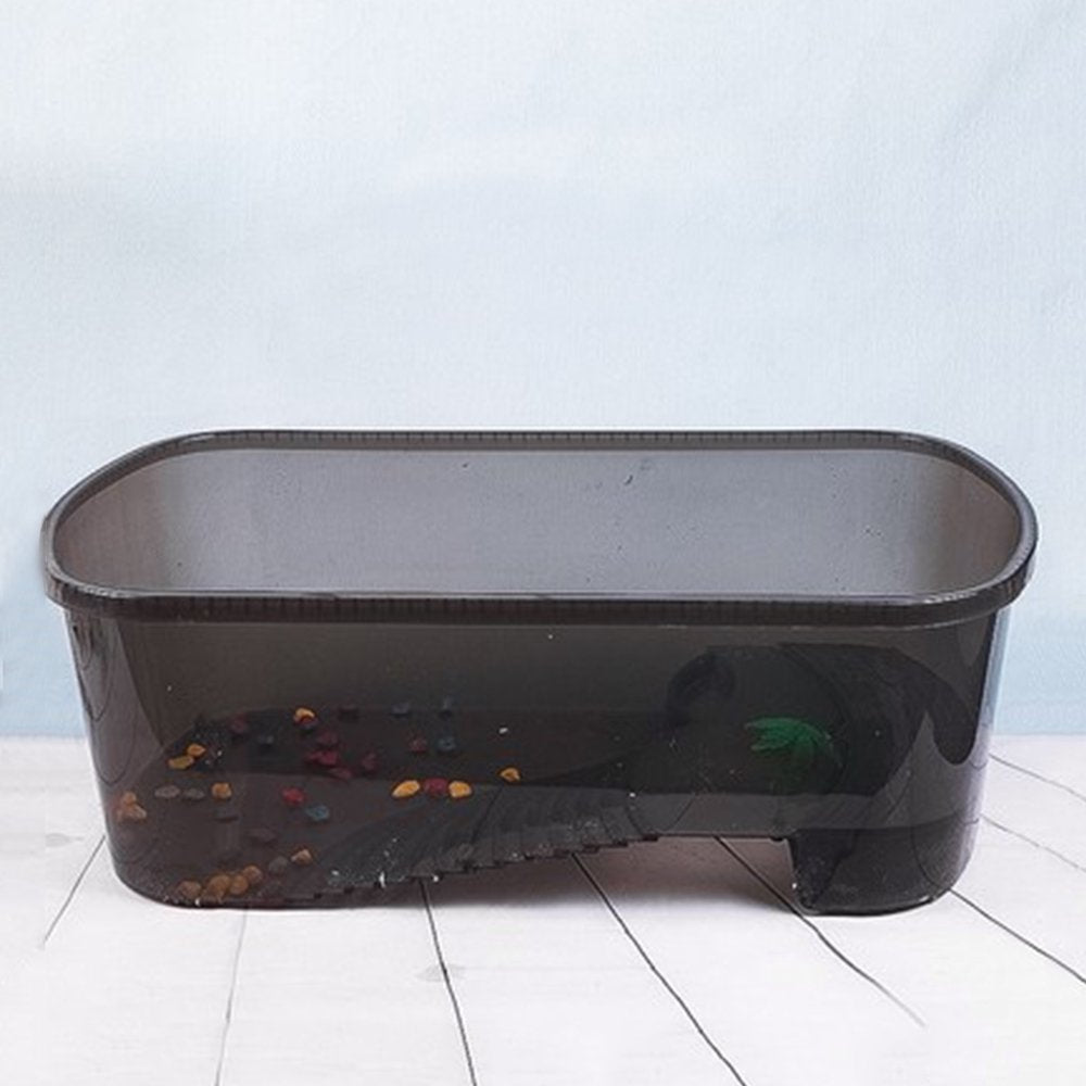 Reptiles Amphibians Habitat Terrarium Vivarium Tank Breeding Box with Plastic Coconut Tree for Terrapin Tortoise Turtle Lizard Spider (Black) - Small Size