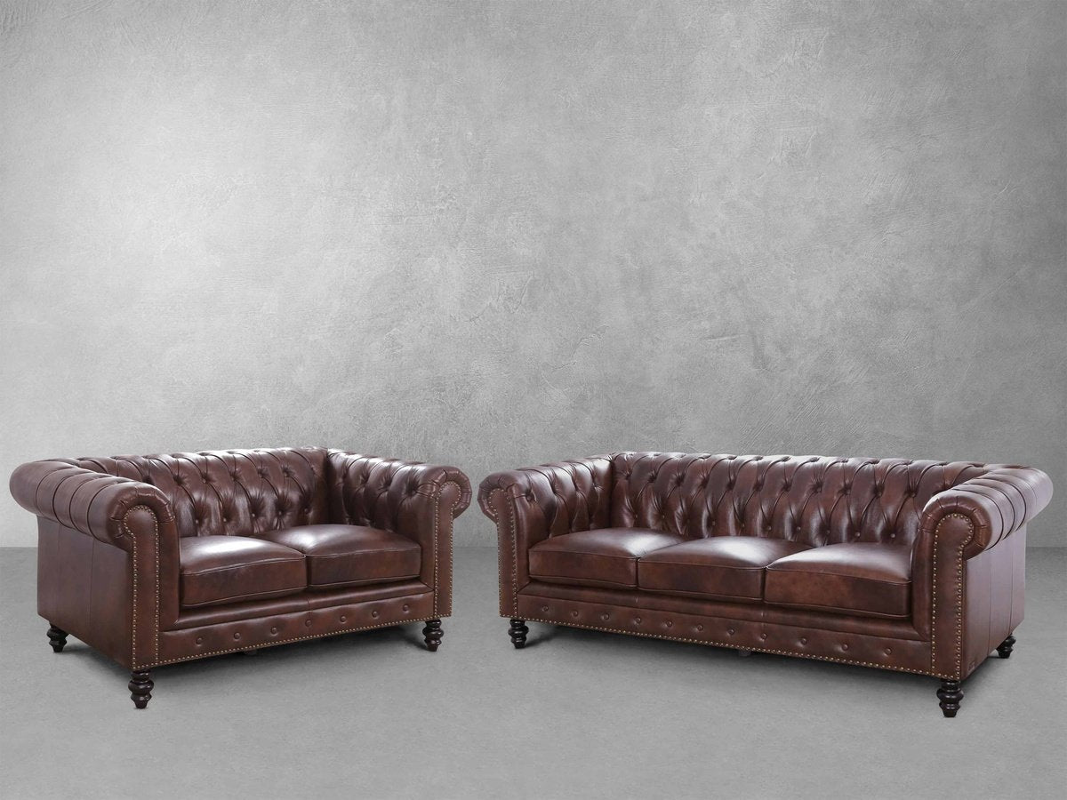 vlot Koopje cultuur Grand Chesterfield Leather Sofa and Loveseat Set