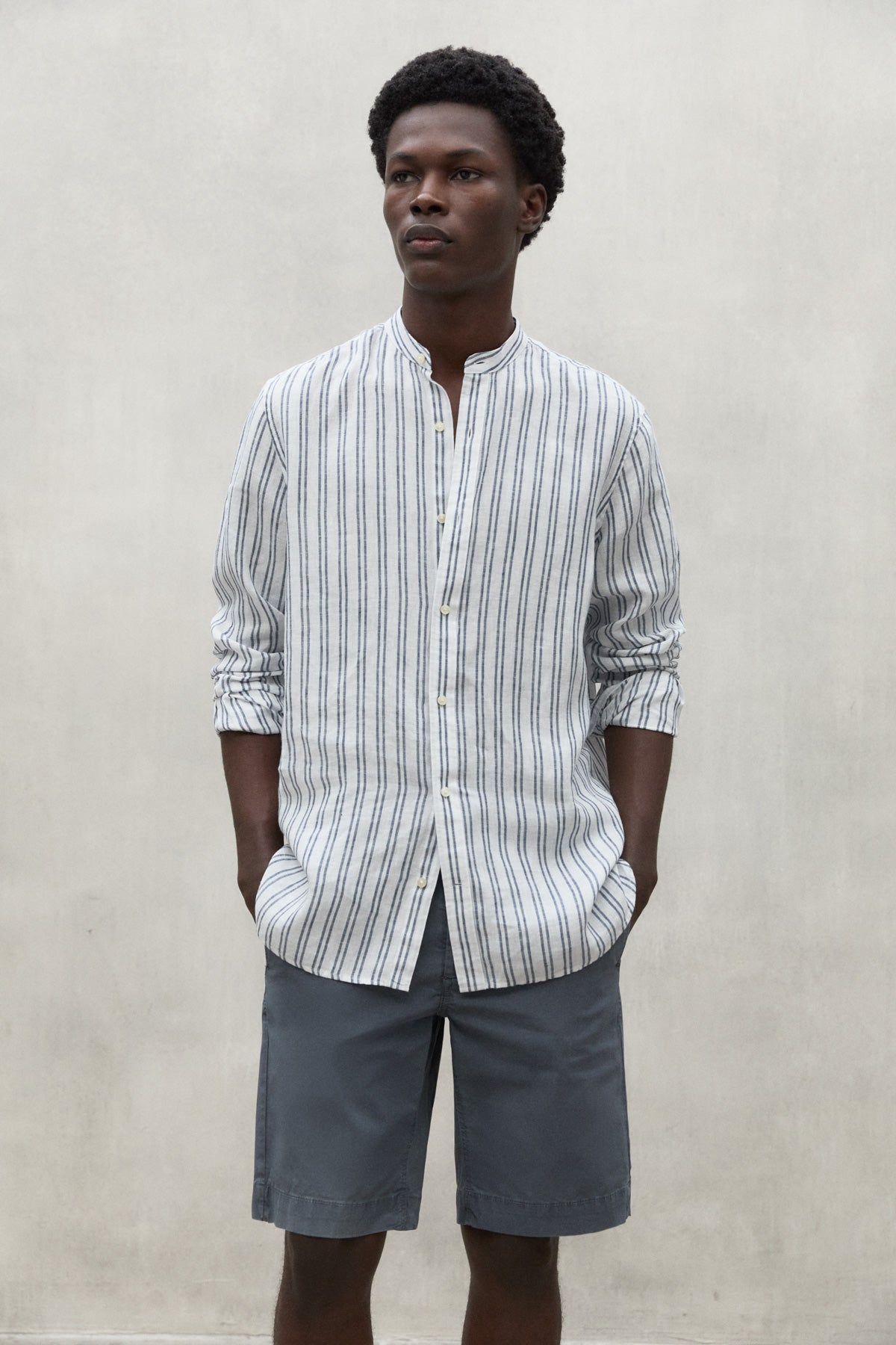 WHITE DAVID STRIPED LINEN SHIRT