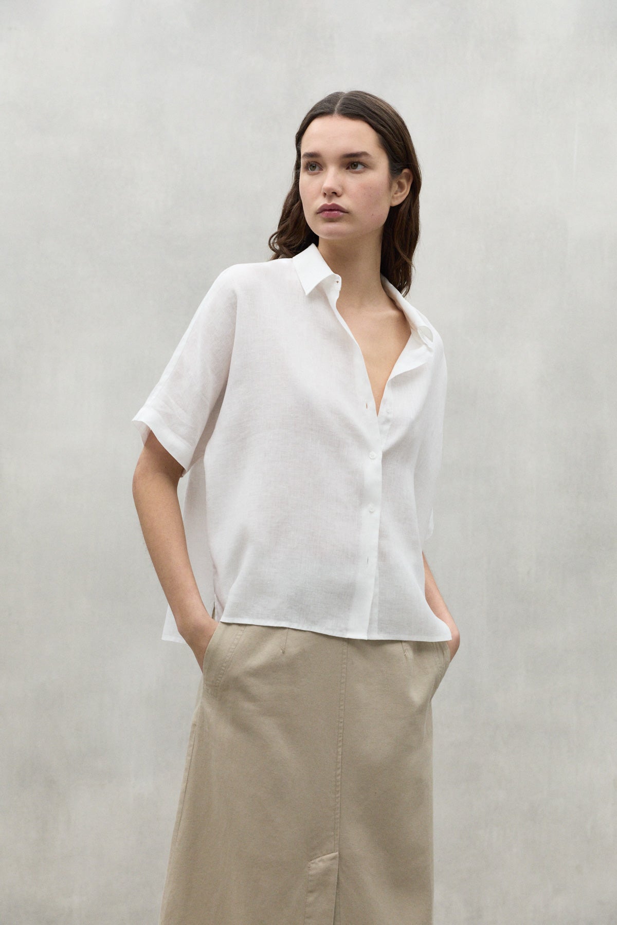 WHITE MELANIA LINEN SHIRT