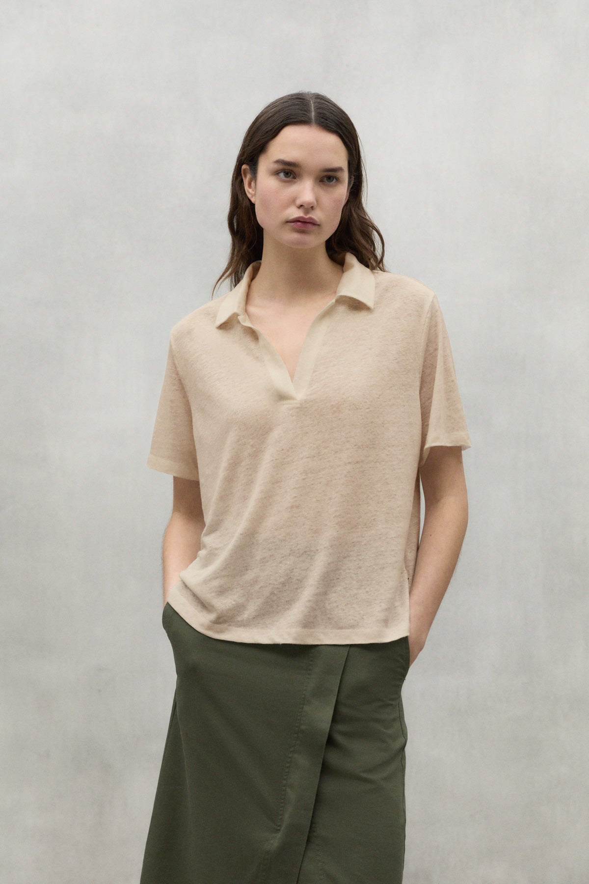 BEIGE TROMS LINEN T-SHIRT