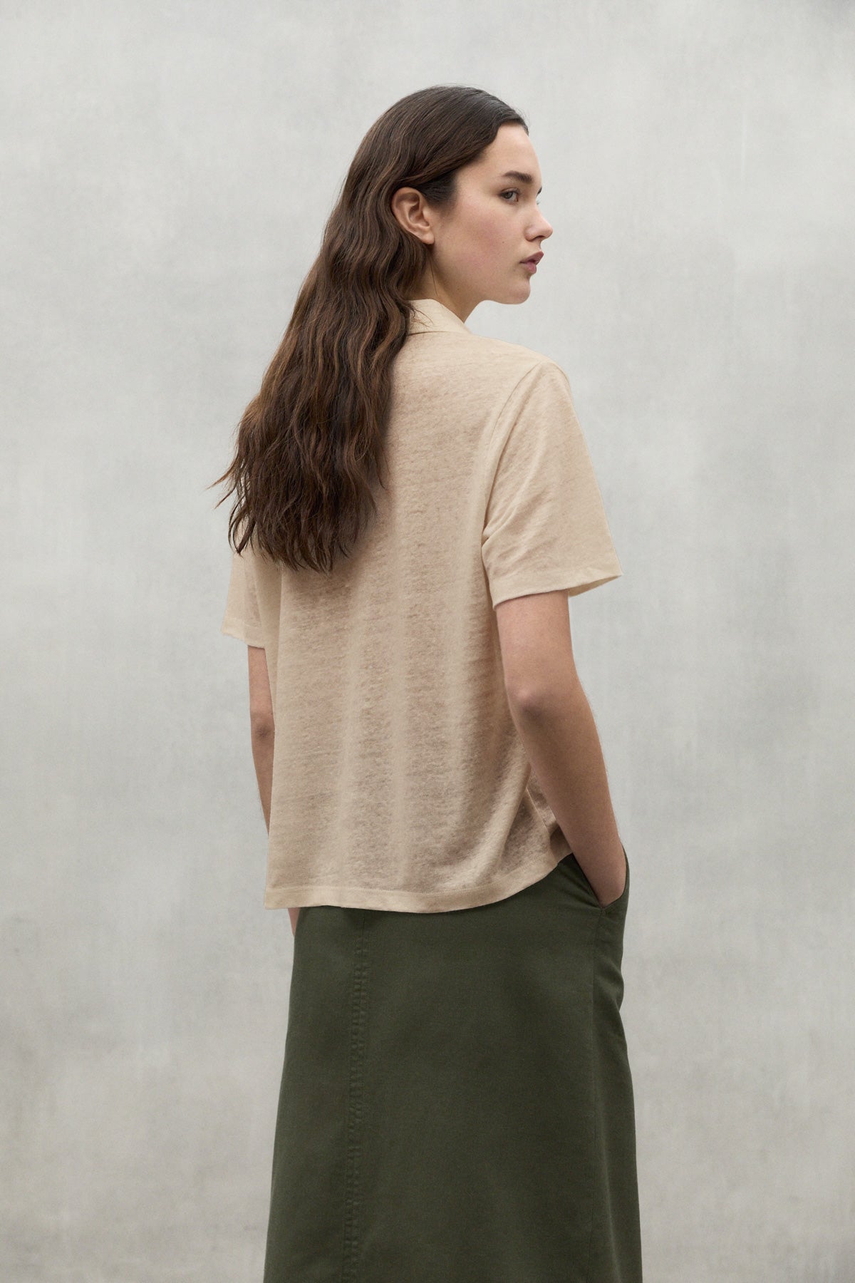 BEIGE TROMS LINEN T-SHIRT