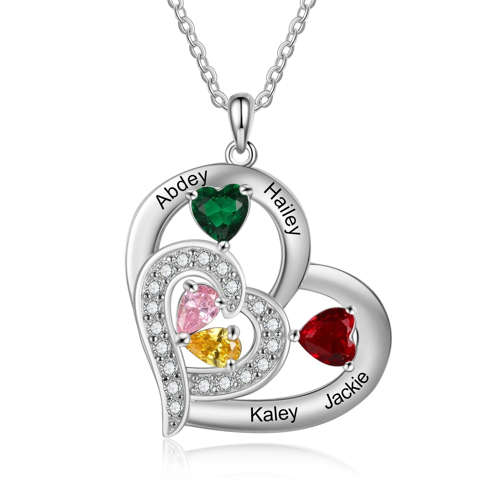Damofy Custom Engraved Heart Name Necklace with Birthstones Personalized Heart Pendant Gift Jewelry for Her 