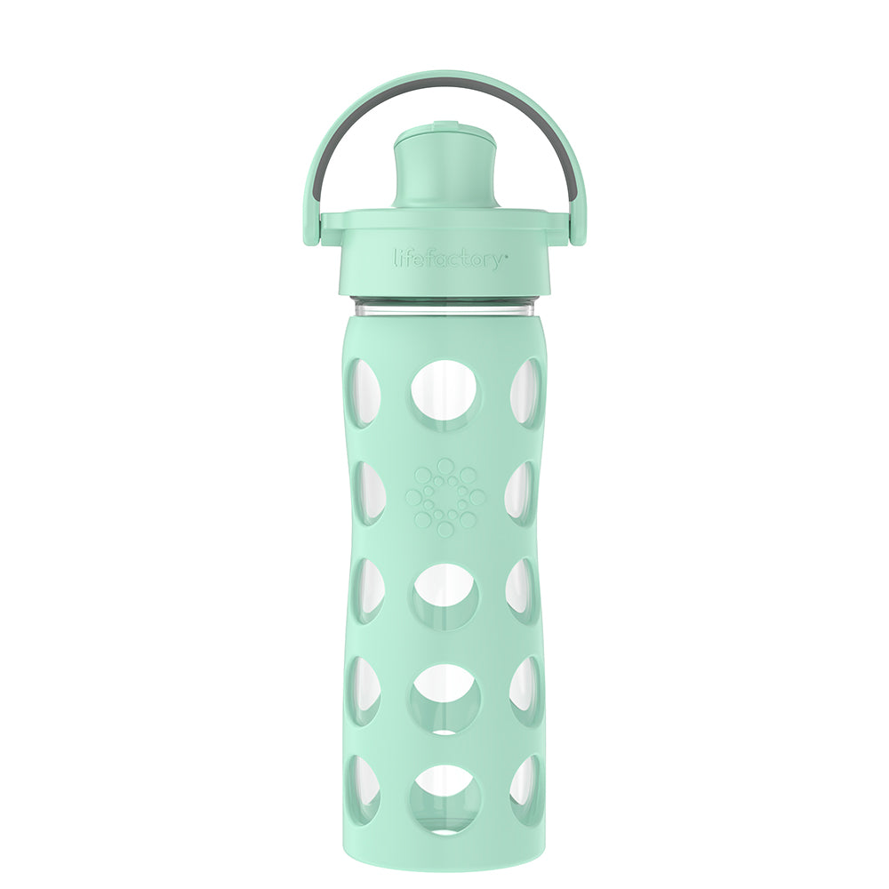 Lifefactory BPA Free 16 oz Glass Water Bottle Silicone Grip Flip Cap Sports Yoga 