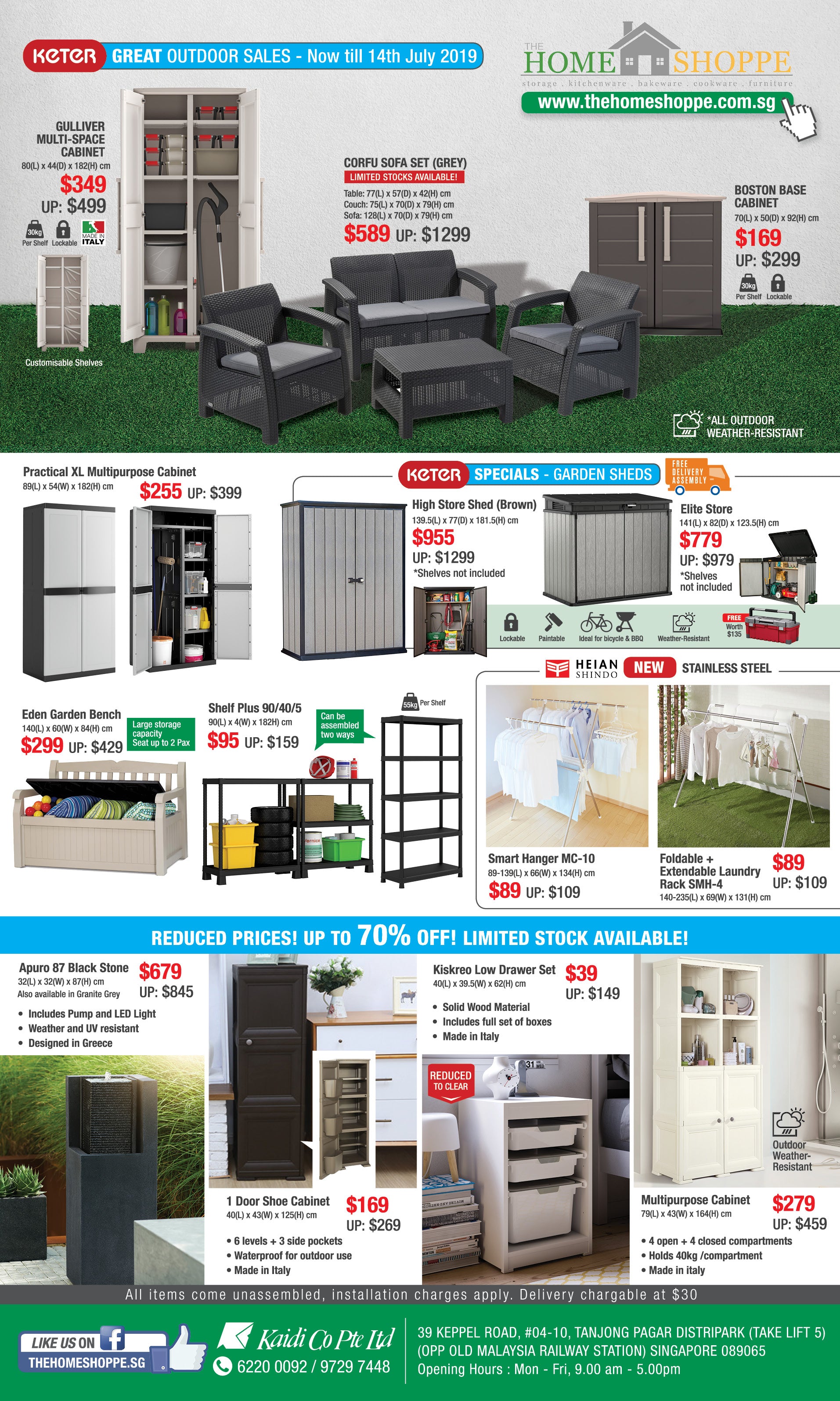 The Home Shoppe June July Sale great outdoor sales gss furniture garden shed plastic storage cabinet chair table waterproof sg laundry rack shelf water fountain