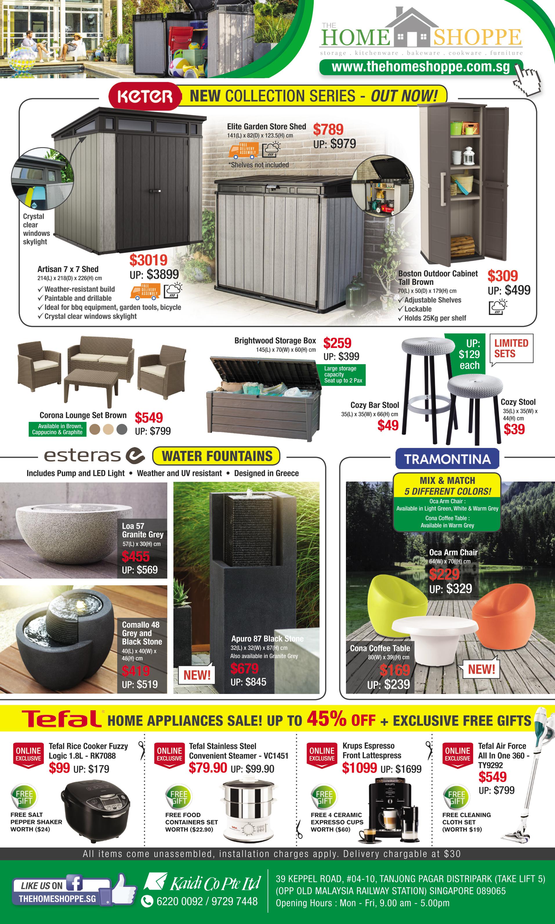 The home shoppe april sale discount garden sheds keter waterproof cabinet esteras water fountain tefal offer sg