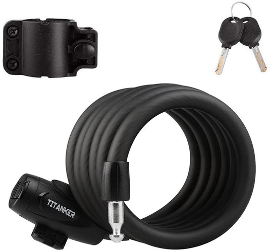 Titanker Bike Lock, Bike Locks Cable Lock Coiled Secure Keys Bike Cable Lock with Mounting Bracket