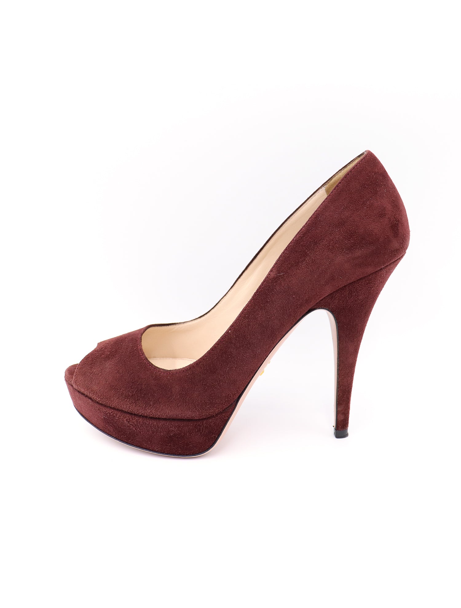 prada suede peep toe pumps