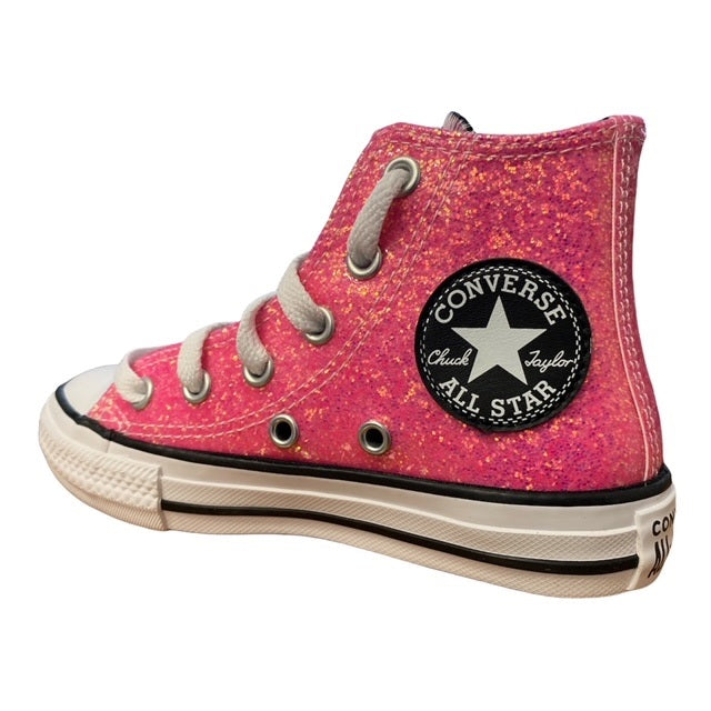 pink and black high top converse