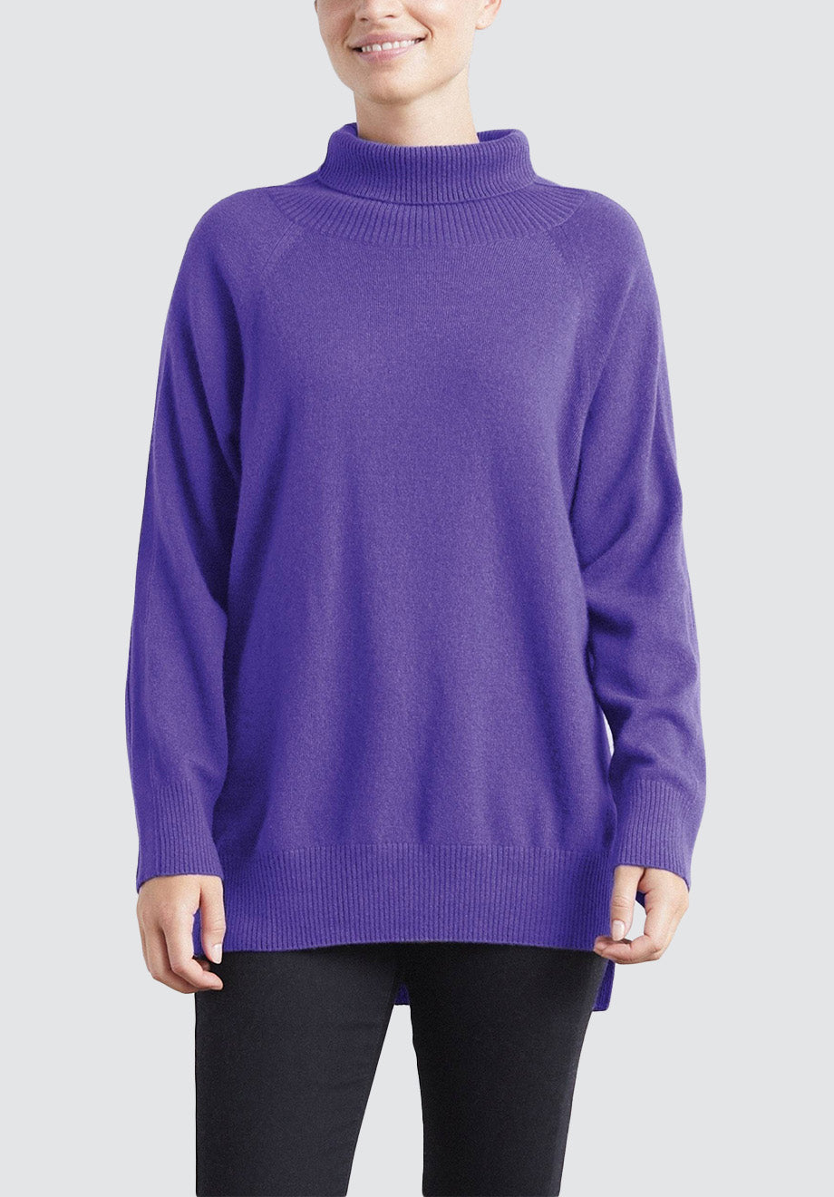 purple polo neck jumper