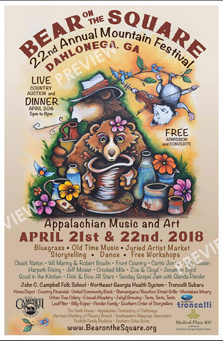 Grant Searcey Bear on the Square poster 2018 Dahlonega, GA Mountain Festival