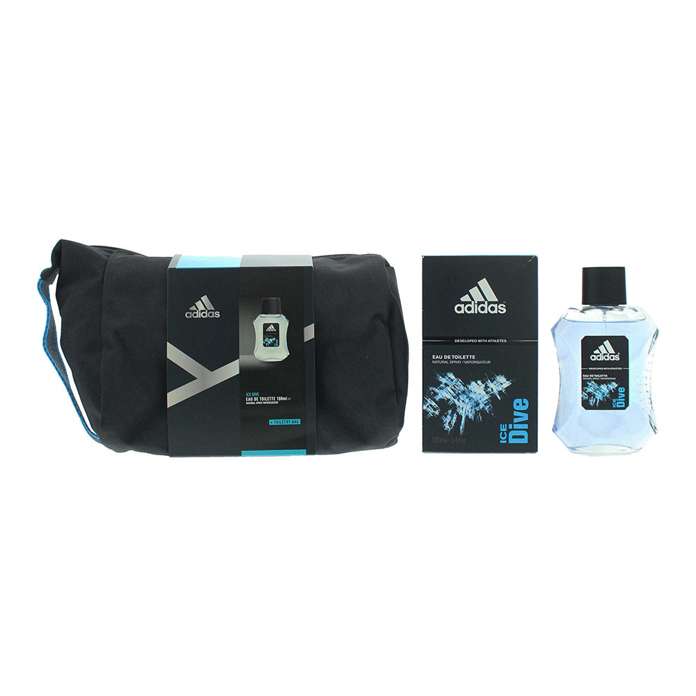 Adidas Ice Dive 2 Piece Gift Set: Eau De Toilette 100ml - Toiletry Bag – Fragrances and Beauty