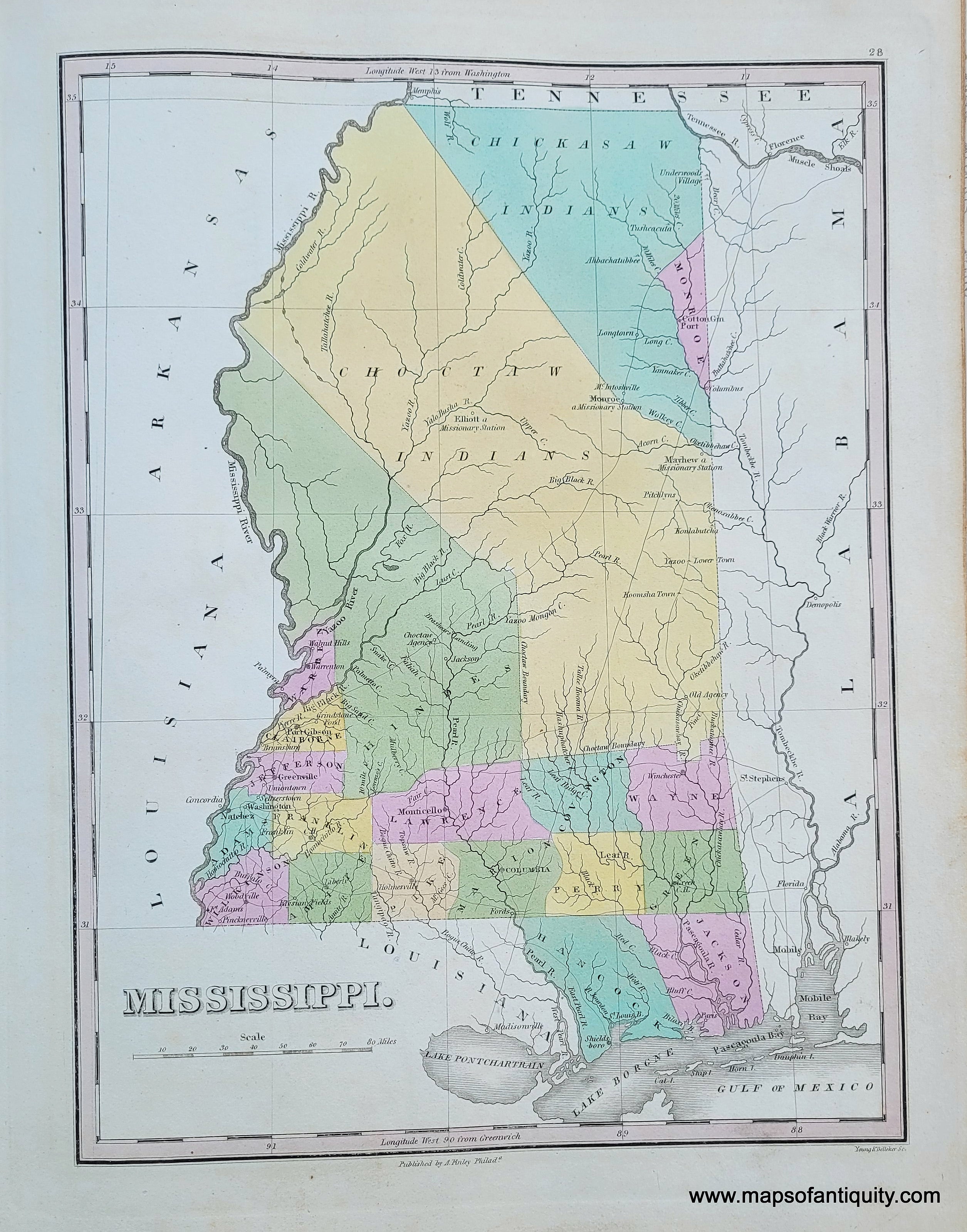1824 Mississippi Antique Map Maps Of Antiquity 6139