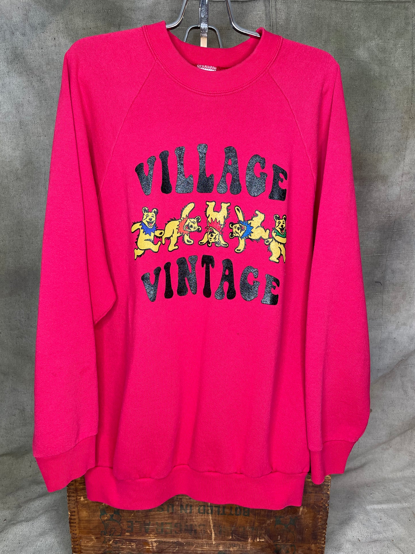 Village Vintage Frolicking Bear Logo on Hand Sourced Vintage Sweatshirt Blank L/XL