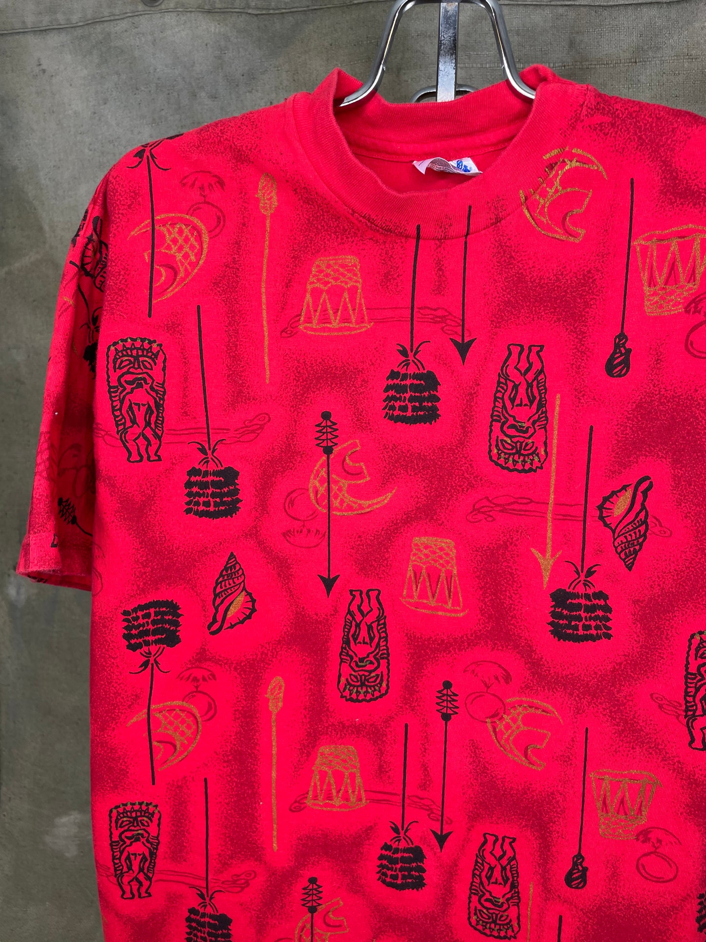 Vintage 80s Tiki Atomic Hawaiian AOP Shirt Single Stitch