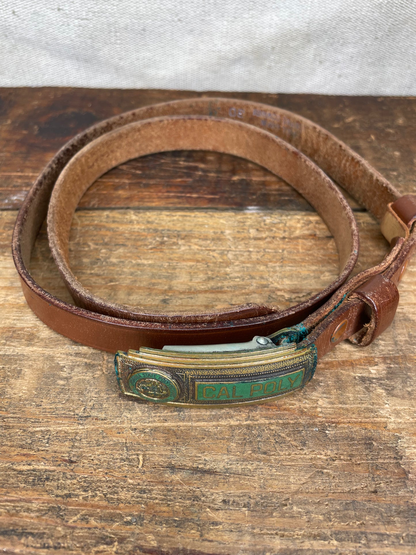 Vintage 1950s Cal Poly University Small Brass Enamel Belt Buckle