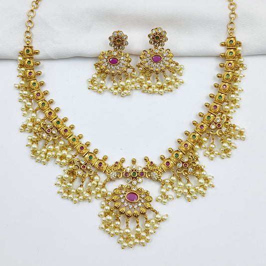 Stunning Floret Designer Pearls Short Necklace