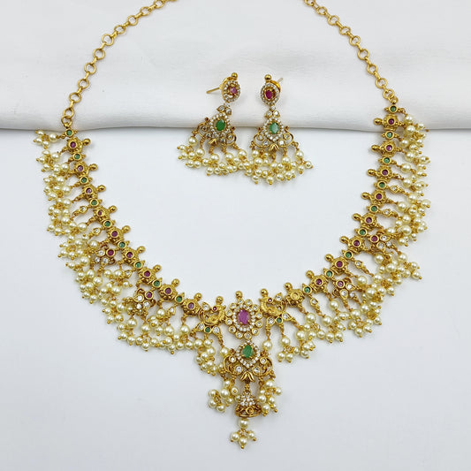 Attractive Peacock Designer Pearls Short Necklace