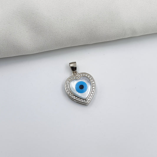 92.5 Silver Heart Shaped Evil Eye Only Pendent Shree Radhe Pearls